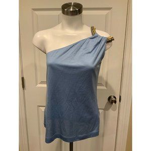 Escada Blue One Shoulder Grecian Tank Top, Size 4 (US) 38 (EU) NWT! $790